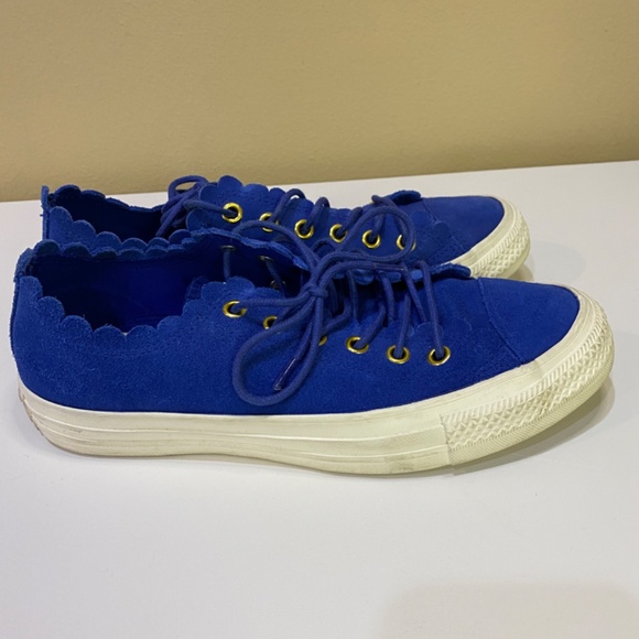 Converse Blue Scalloped Suede Women's Size 7.5 Chuck Taylor Ox Sneakers - Picture 2 of 12